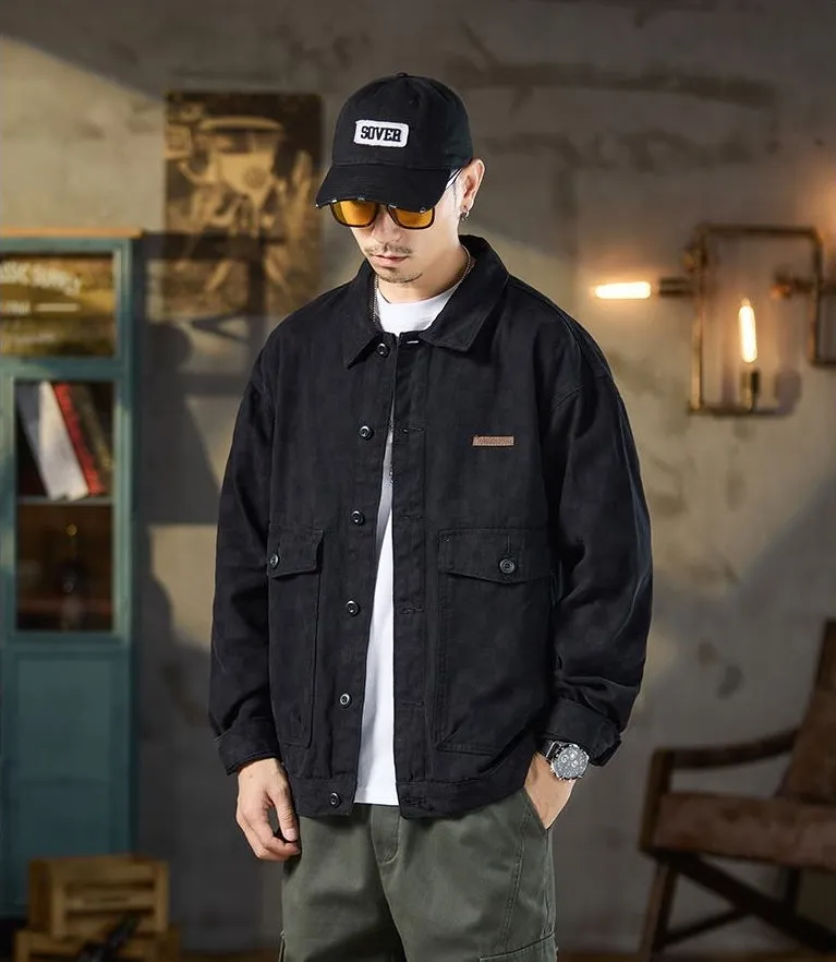 Versatile Washed Cotton Trucker Jacket with Flap Pocket
