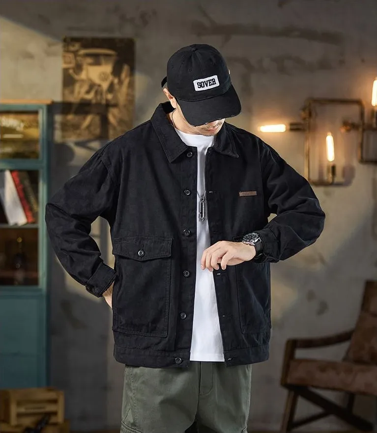 Versatile Washed Cotton Trucker Jacket with Flap Pocket