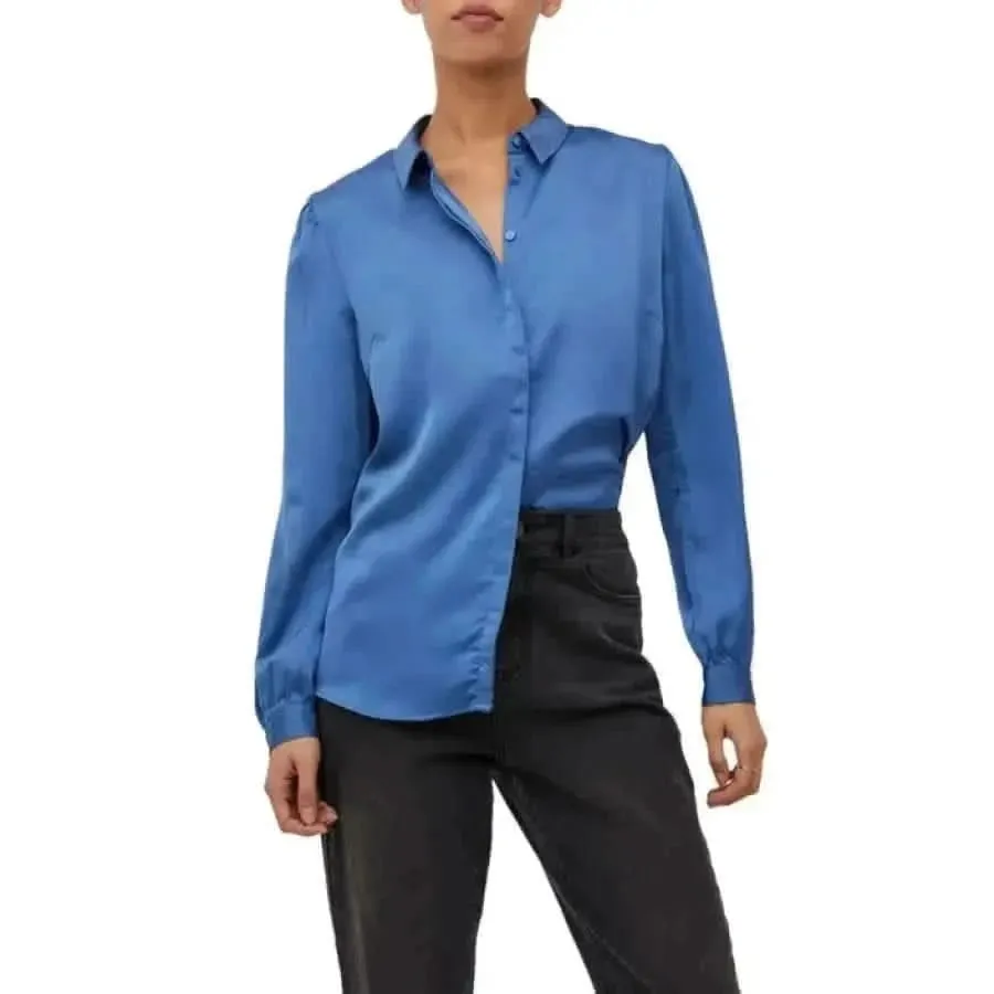 Vila Women's Black Long-Sleeve Classic Polyester Shirt