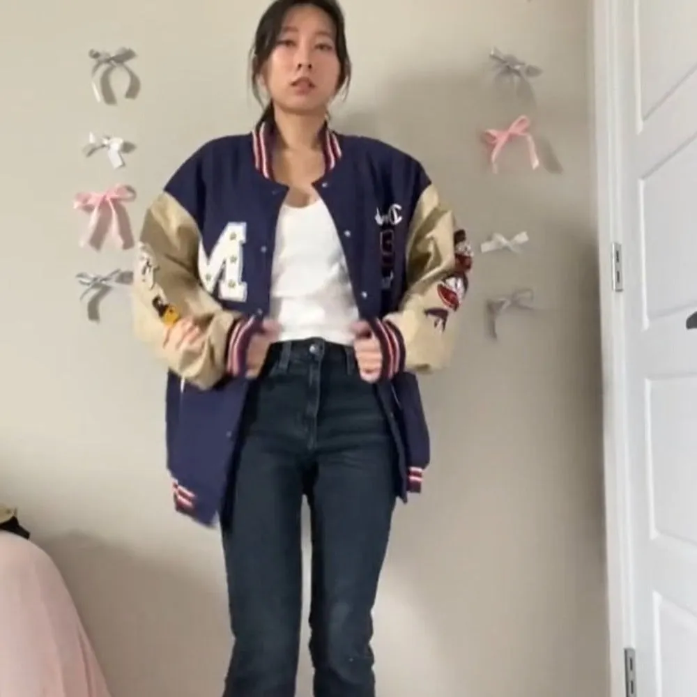 Vintage Contrast Stitch Varsity Jacket