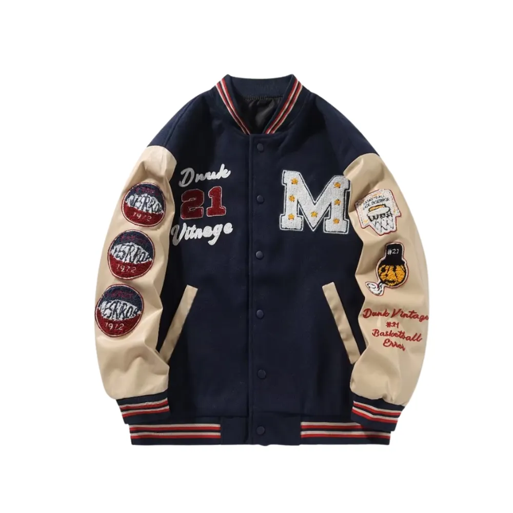 Vintage Contrast Stitch Varsity Jacket