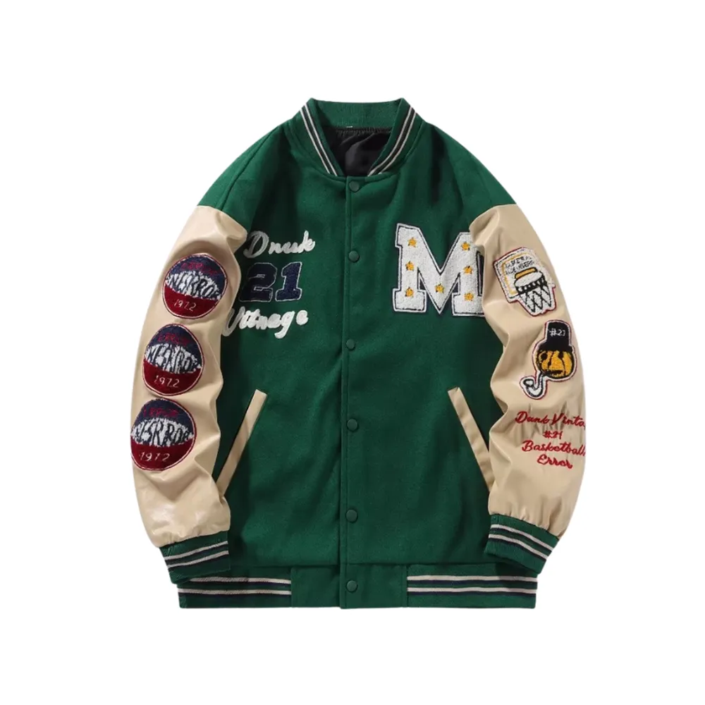 Vintage Contrast Stitch Varsity Jacket