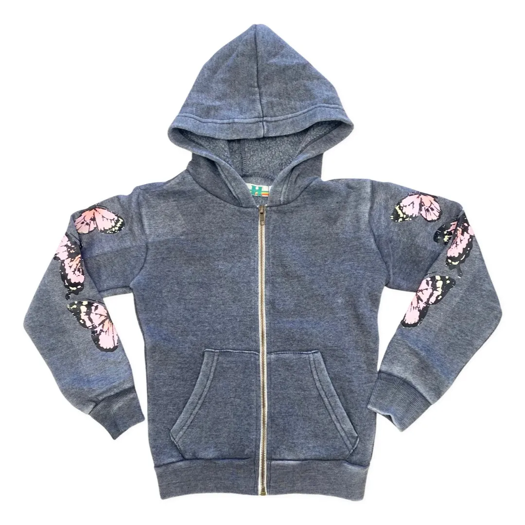 Vintage Havana Butterfly Burnout Zip Up Hoodie