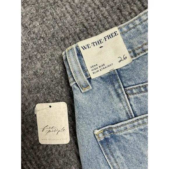WE THE FREE Xena High Rise Slim Straight Jeans Women Size 26 Blue Light Wash NWT