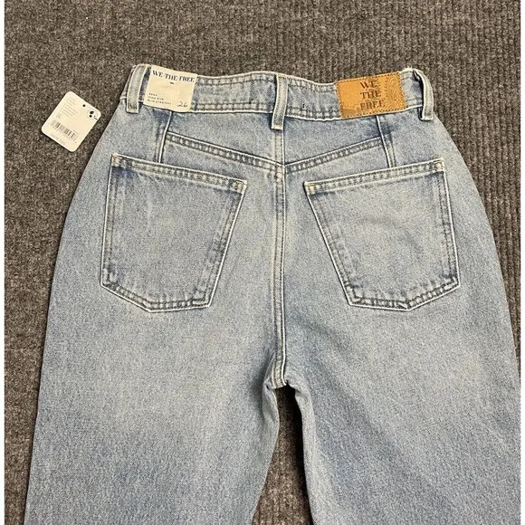 WE THE FREE Xena High Rise Slim Straight Jeans Women Size 26 Blue Light Wash NWT