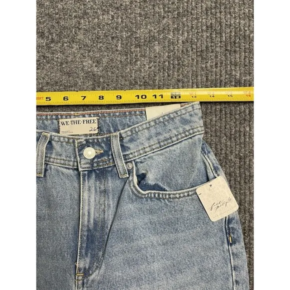WE THE FREE Xena High Rise Slim Straight Jeans Women Size 26 Blue Light Wash NWT