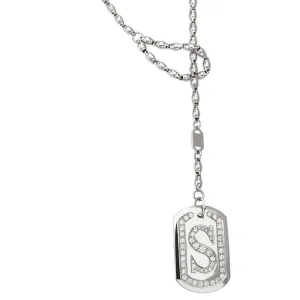 White Gold and Diamonds Dog Tag Necklace - 18-Karat Solid White Gold Custom Initial Diamond Dog tag