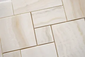 White Onyx OPUS Mini Pattern Mosaic Tile, Vein-Cut, Polished - Lot of 50 Sheets