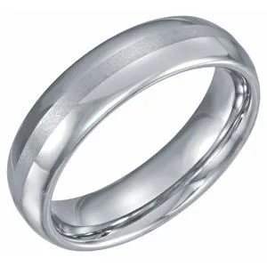 White Tungsten 6 mm Domed Band with Satin Center Size 7.5