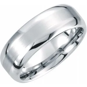 White Tungsten 8 mm Rounded Edge Band with Satin Center Size 12.5