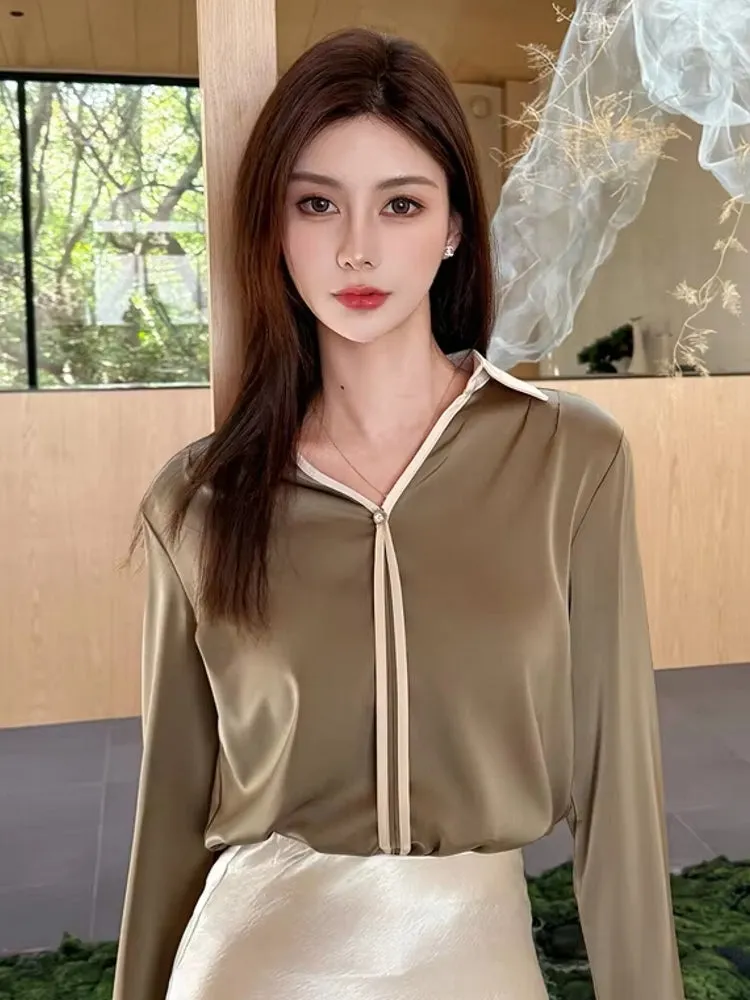 Women V Neck Office Lady Shirts
