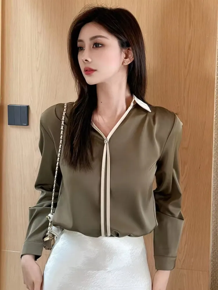 Women V Neck Office Lady Shirts