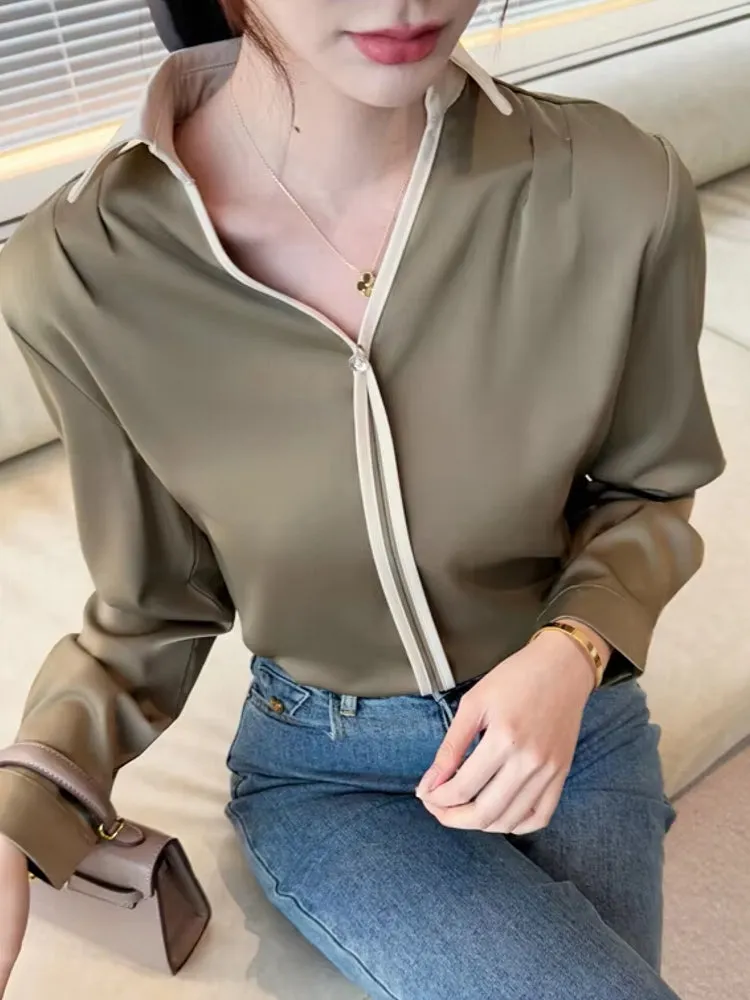 Women V Neck Office Lady Shirts