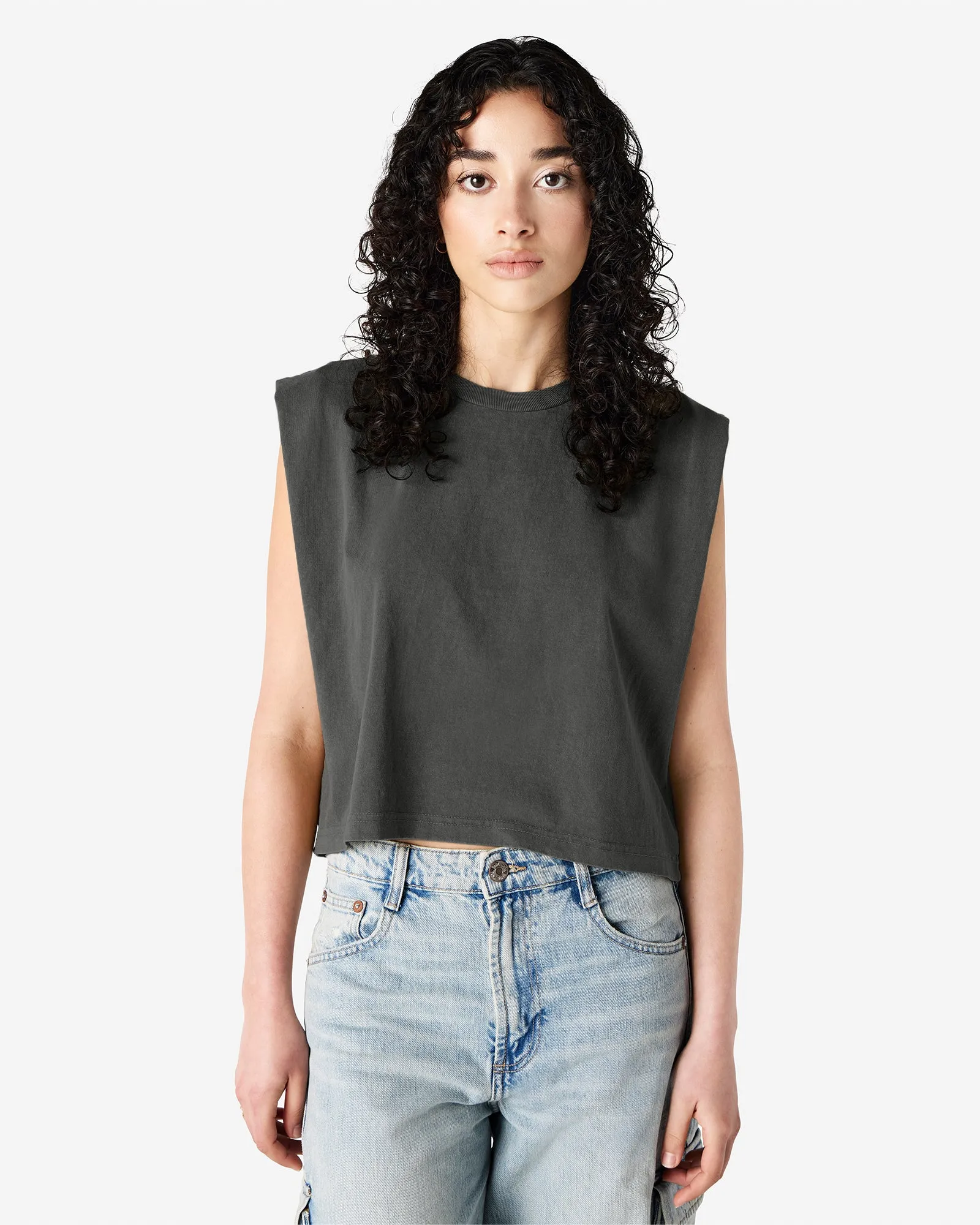 Women's Cropped Garment Dyed Muscle T-Shirt