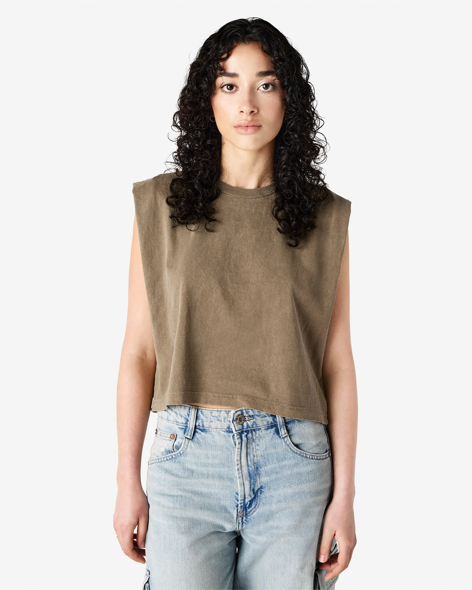 Women's Cropped Garment Dyed Muscle T-Shirt