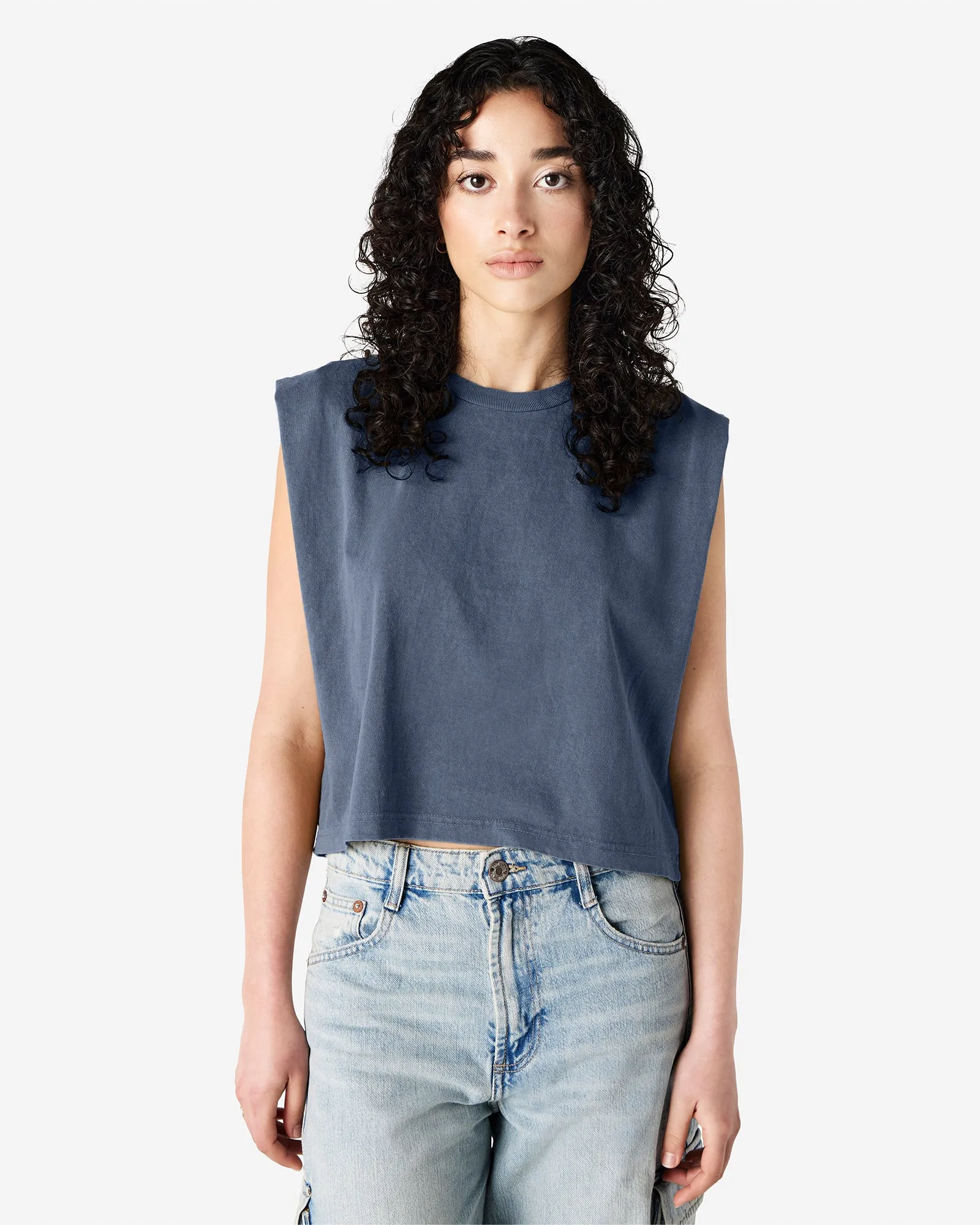Women's Cropped Garment Dyed Muscle T-Shirt