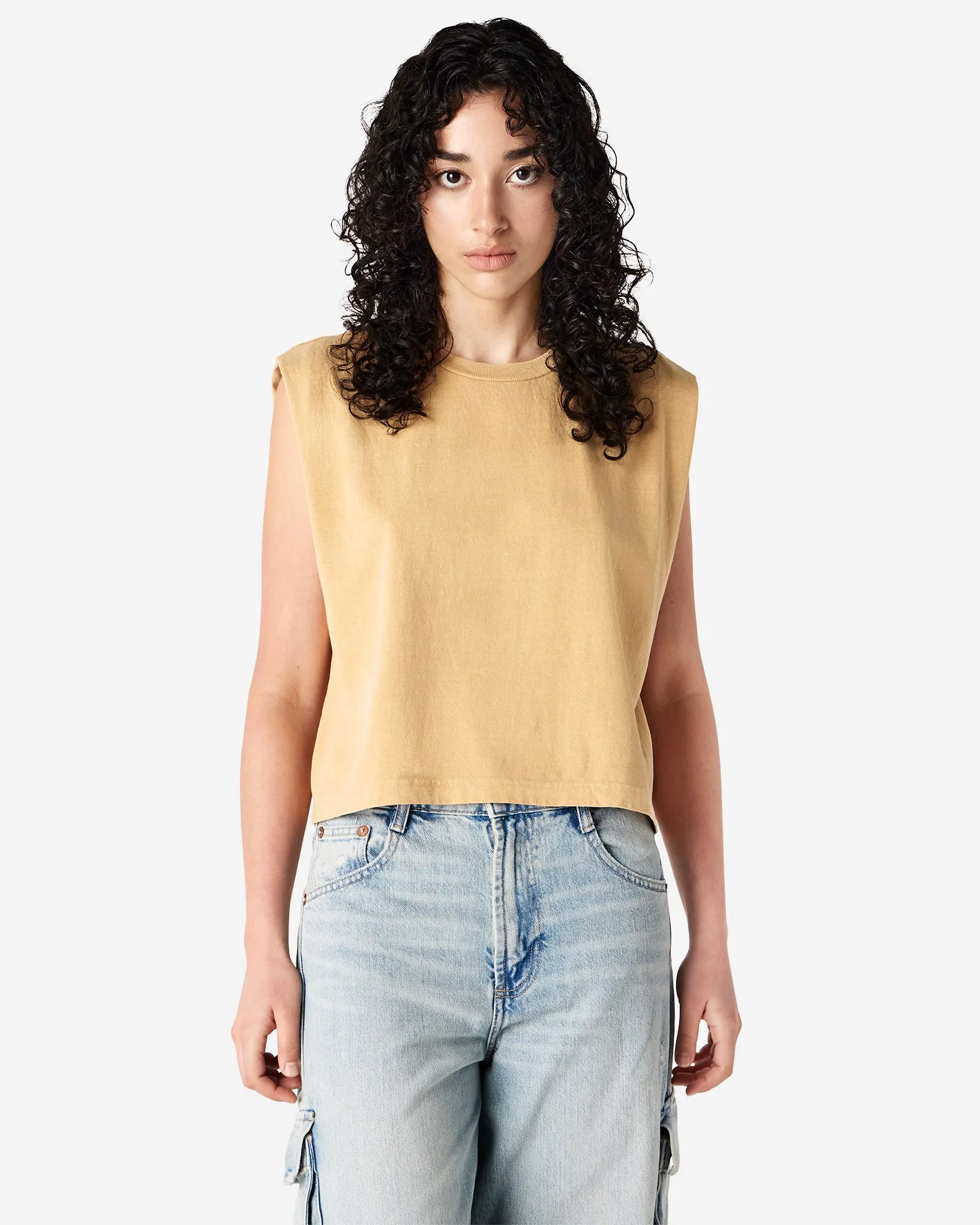 Women's Cropped Garment Dyed Muscle T-Shirt