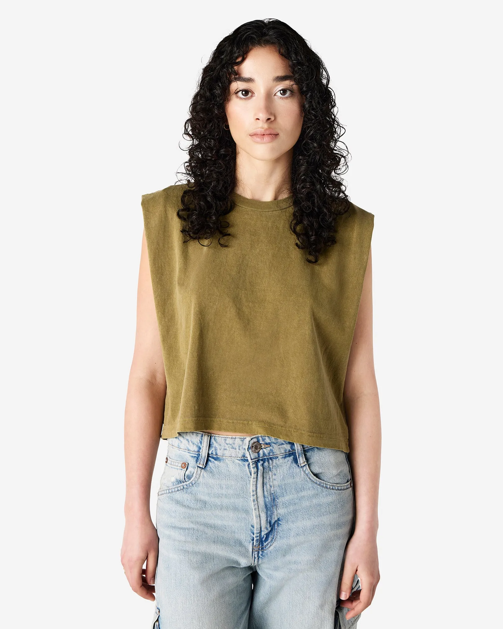 Women's Cropped Garment Dyed Muscle T-Shirt