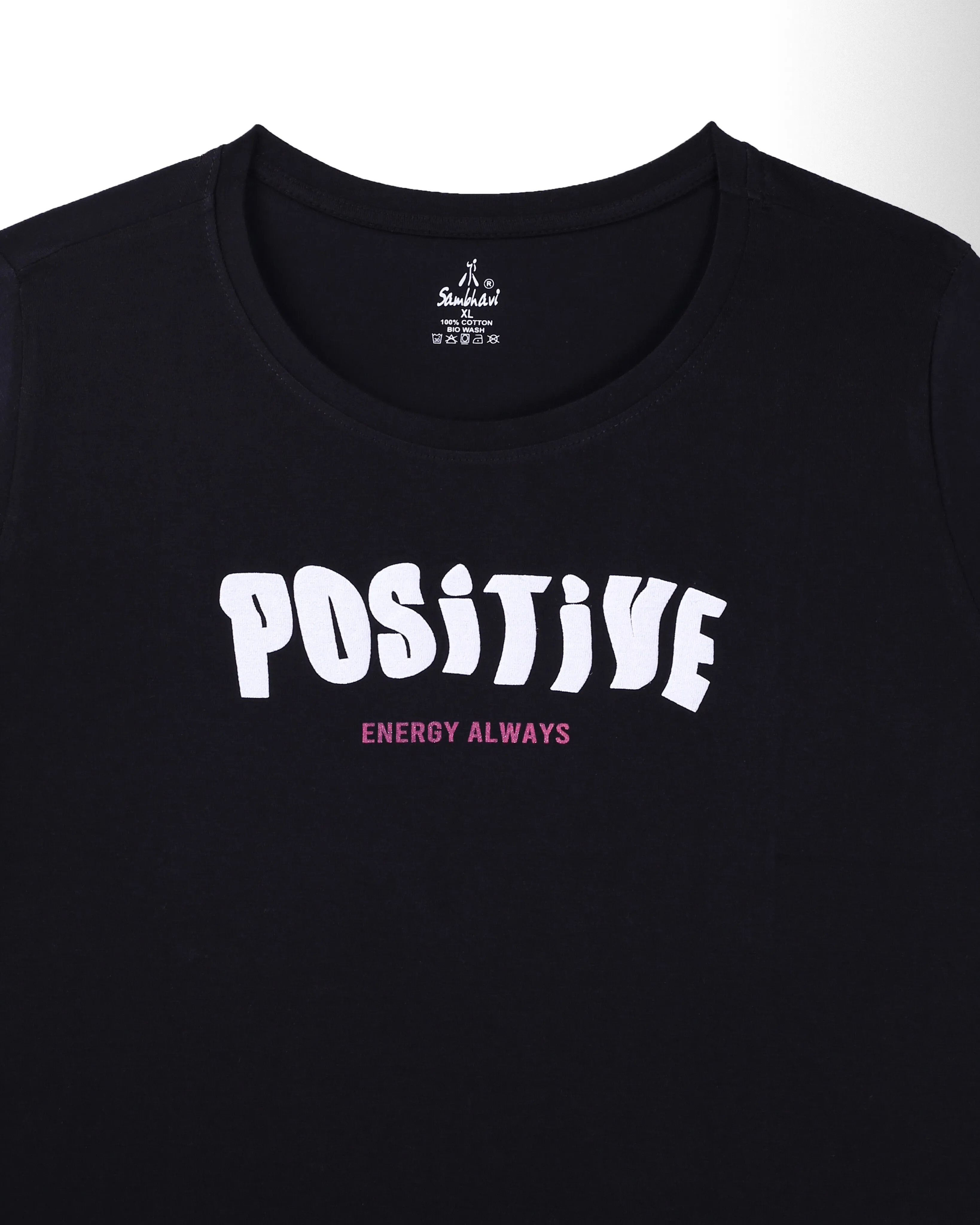 Womens Round Neck Regular Fit Black T Shirts