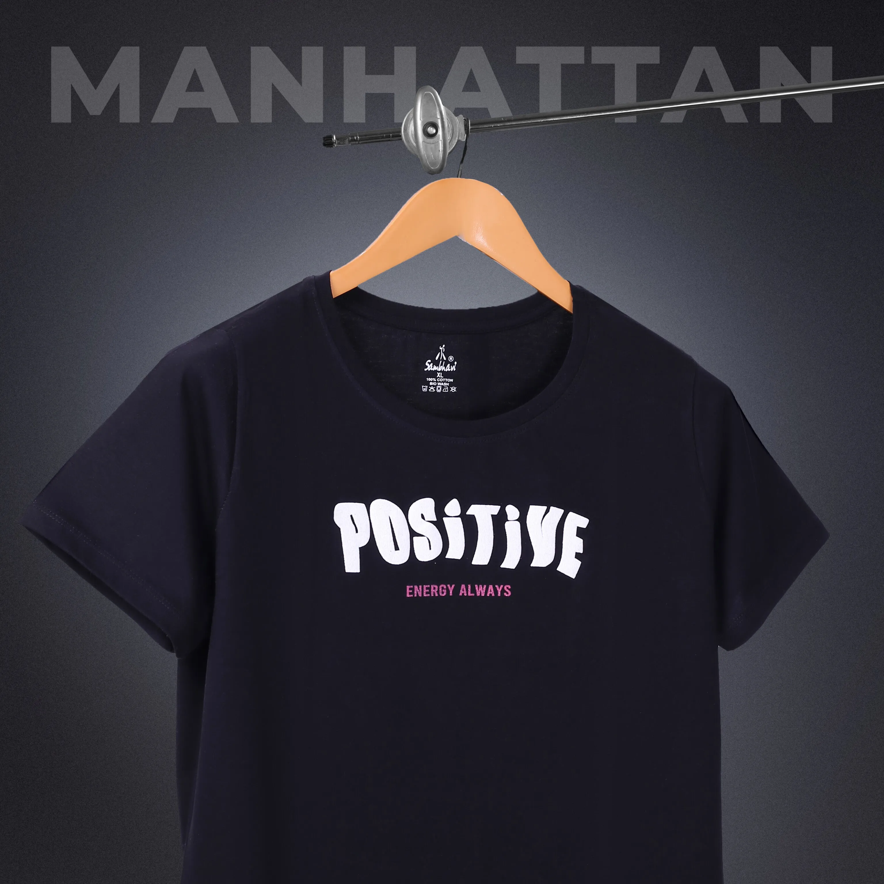 Womens Round Neck Regular Fit Black T Shirts