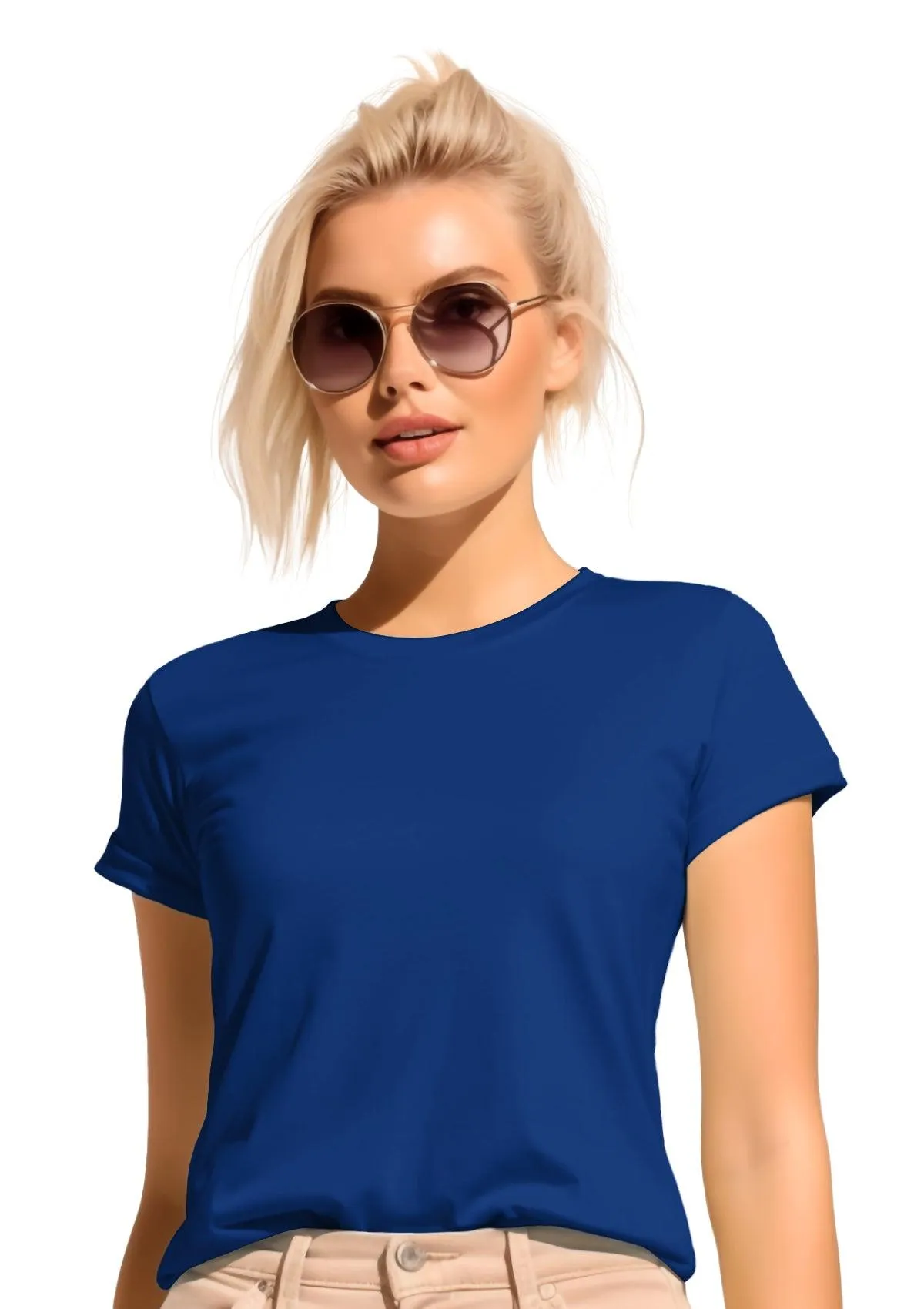 Women's Royal Blue Slim-Fit Crew Neck T-Shirt - Vibrant & Chic