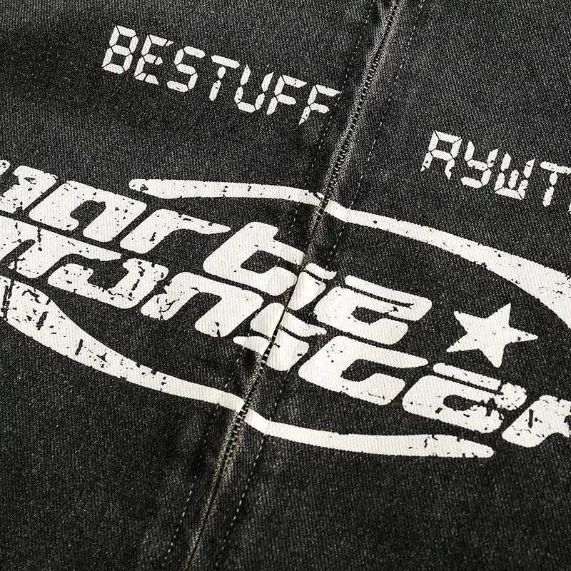 Y2K Racing Motorcycle Denim Jacket for Stylish Outerwear