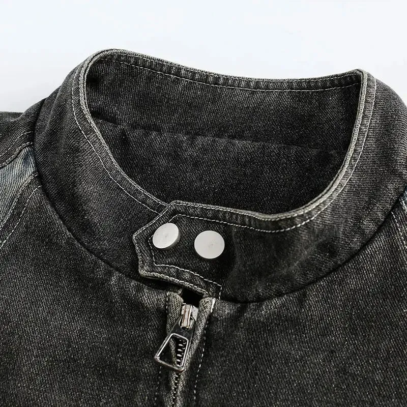Y2K Racing Motorcycle Denim Jacket for Stylish Outerwear