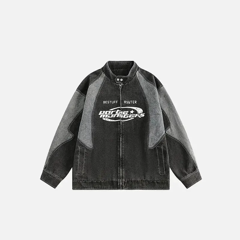 Y2K Racing Motorcycle Denim Jacket for Stylish Outerwear