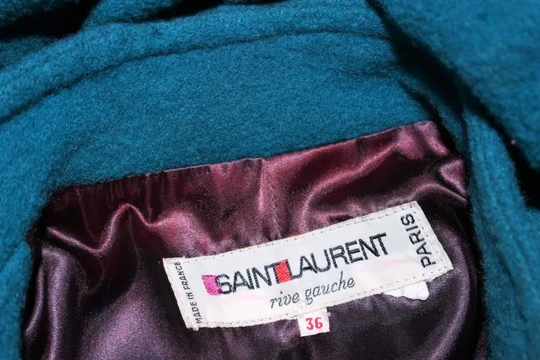 YVES SAINT LAURENT Turquoise Wool Coat Size 6