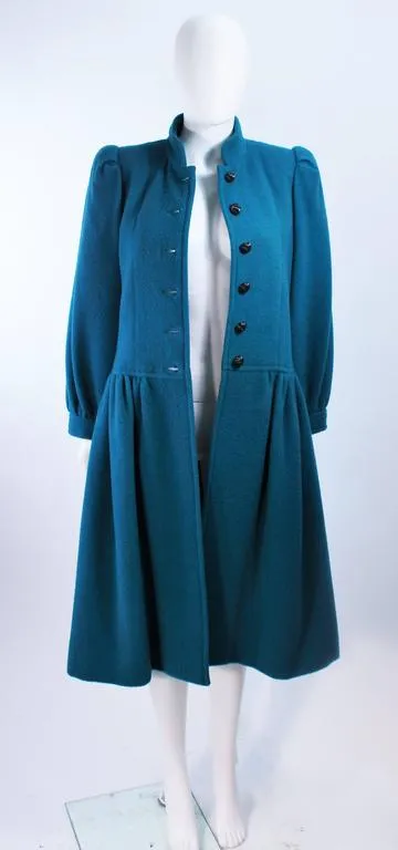 YVES SAINT LAURENT Turquoise Wool Coat Size 6