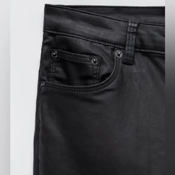 Zara Coated Waxed Cropped Skinny Jeans Black Size 36/4 NEW
