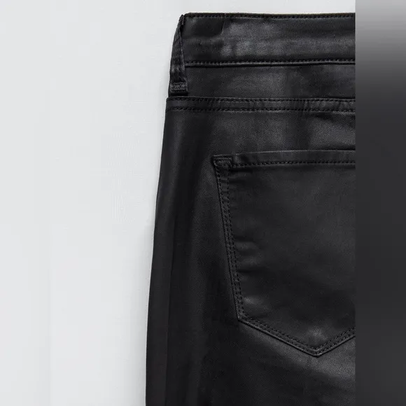 Zara Coated Waxed Cropped Skinny Jeans Black Size 36/4 NEW