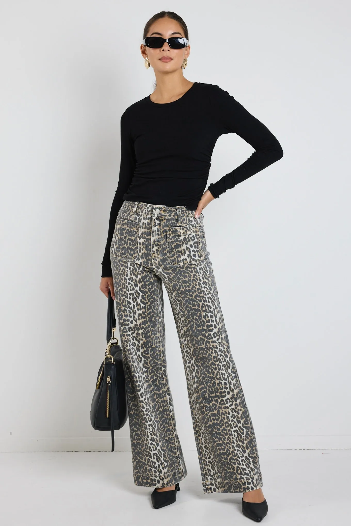 Zoey Leopard High Rise Wide Leg Pocket Jean