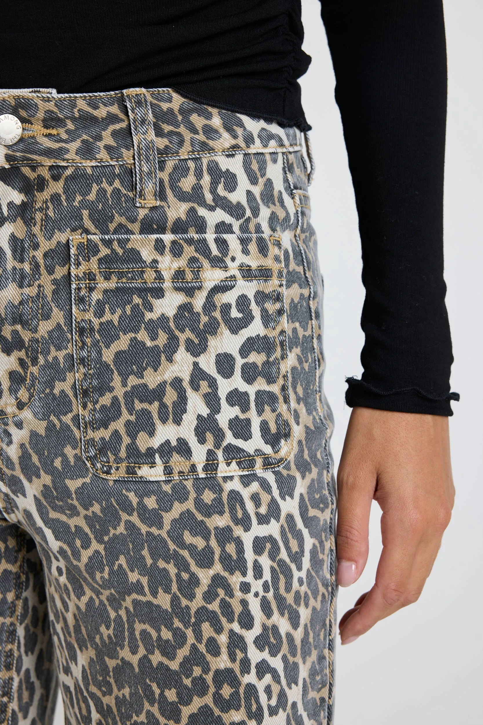 Zoey Leopard High Rise Wide Leg Pocket Jean